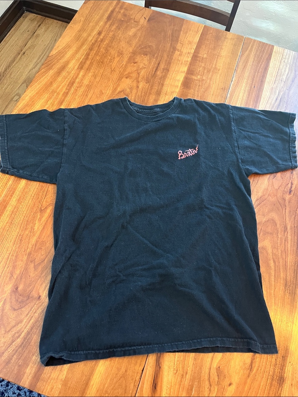 Brixton Black Short Sleeve Tee with Pink Script Logo
